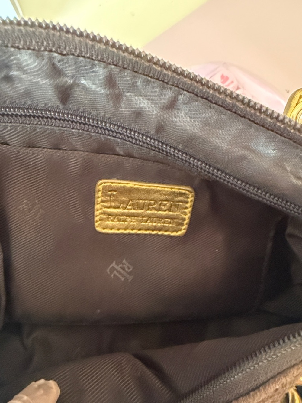 Ralph Lauren Brown Suede Shoulder Bag with Gold Accents - Picture 5 of 7